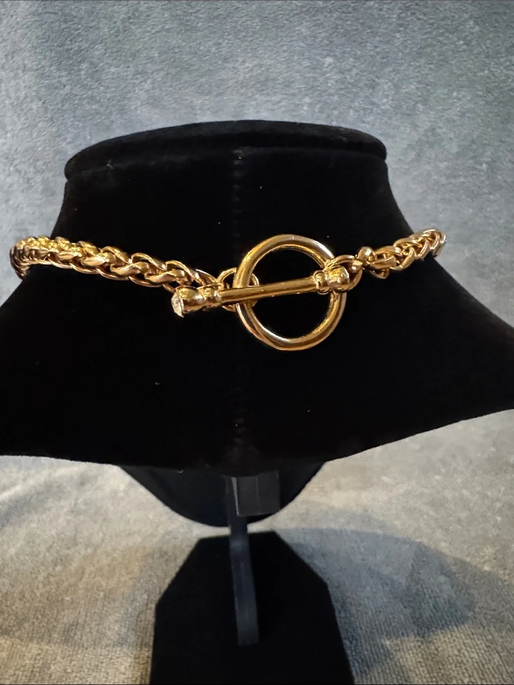 Gold-Tone Chain Necklace with Navy Blue Stone